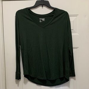 4/$10 Terra & Sky Size 0X (Size 14W) Cotton Blend Green Long Sleeve V-Neck Top